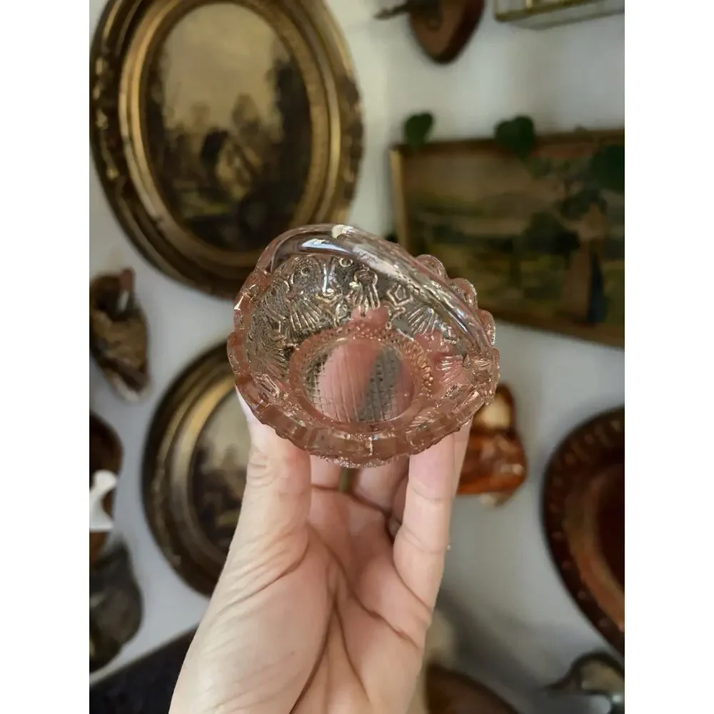 Vintage Pink Depression Glass Basket Small 3” Diameter Floral Glass Mini Basket